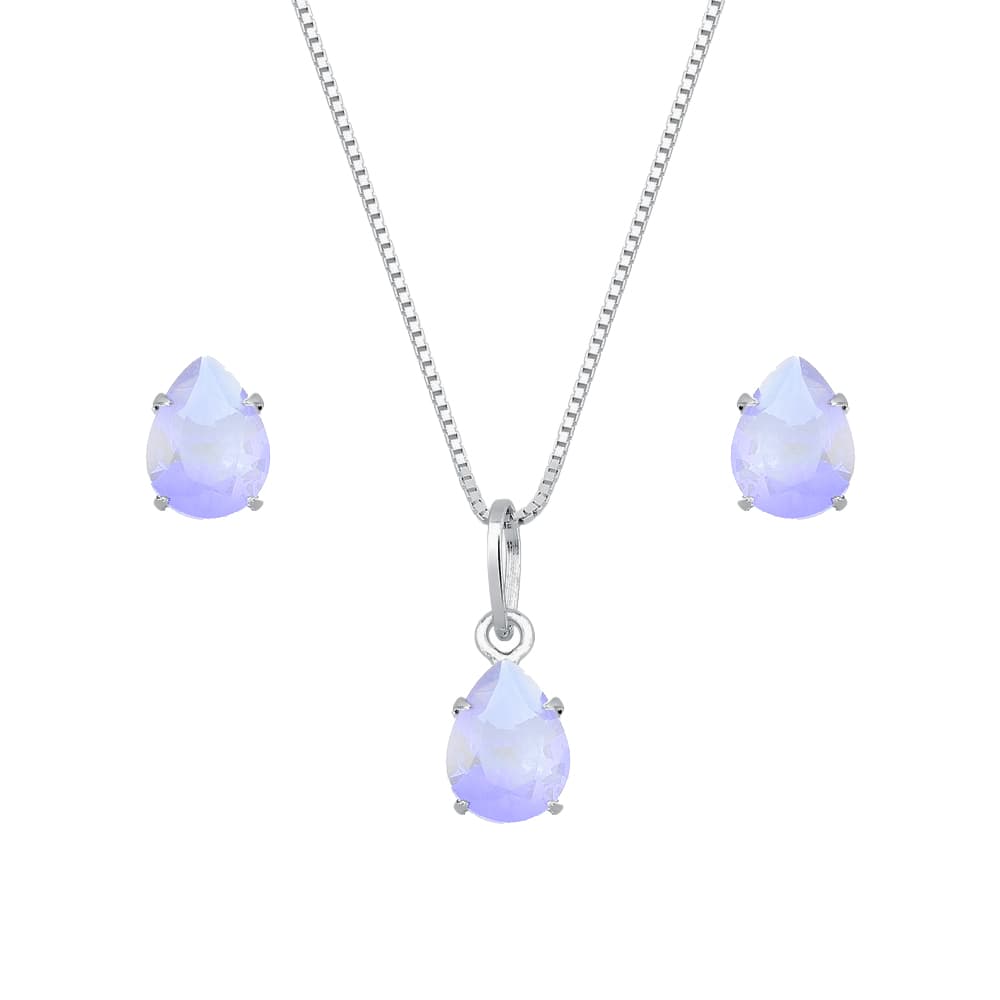 Conjunto de Gota Roxa em Zircônia Prata 925