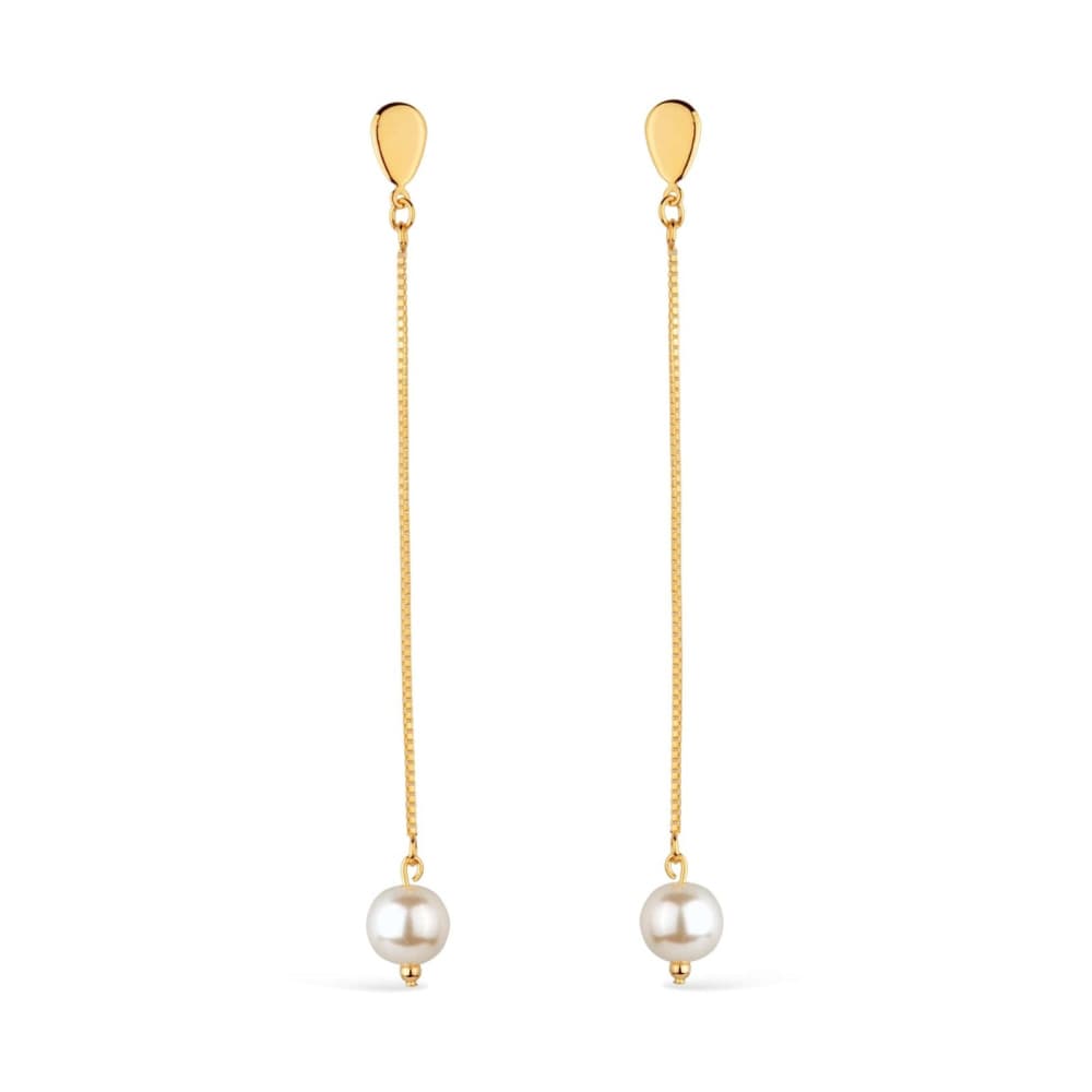 Brinco Dourado de Corrente com Pérola