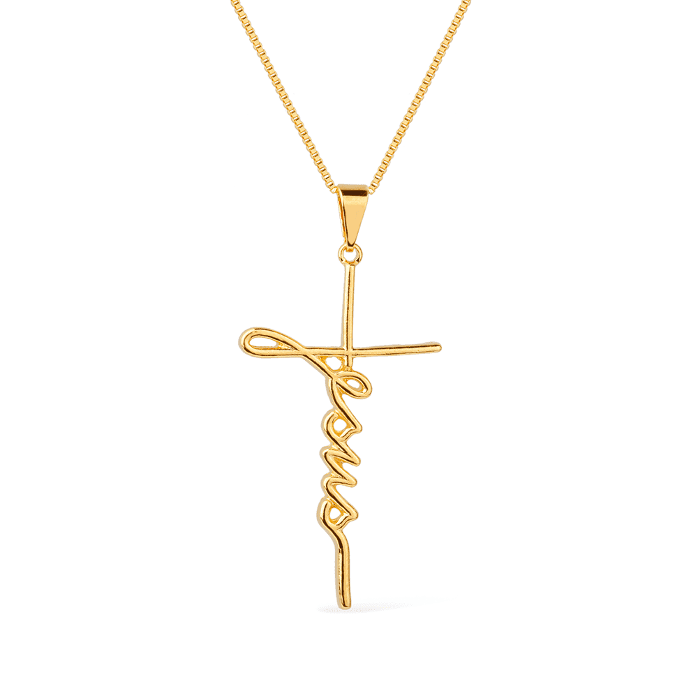 Colar Dourado Religioso de Cruz Jesus