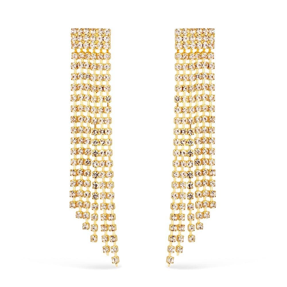 Brinco Dourado de Luxo com 123 Pedras de Strass