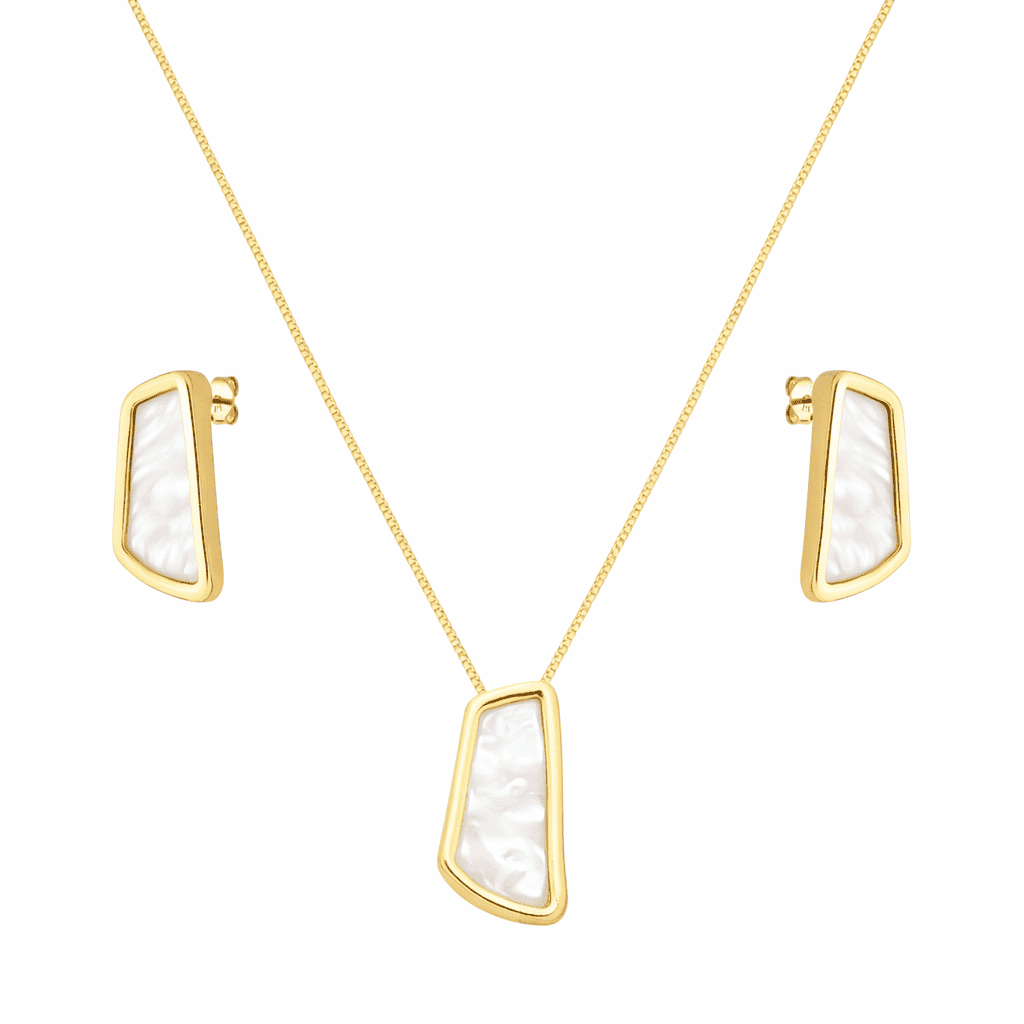 Conjunto Dourado Estilo Orgânico Madrepérola